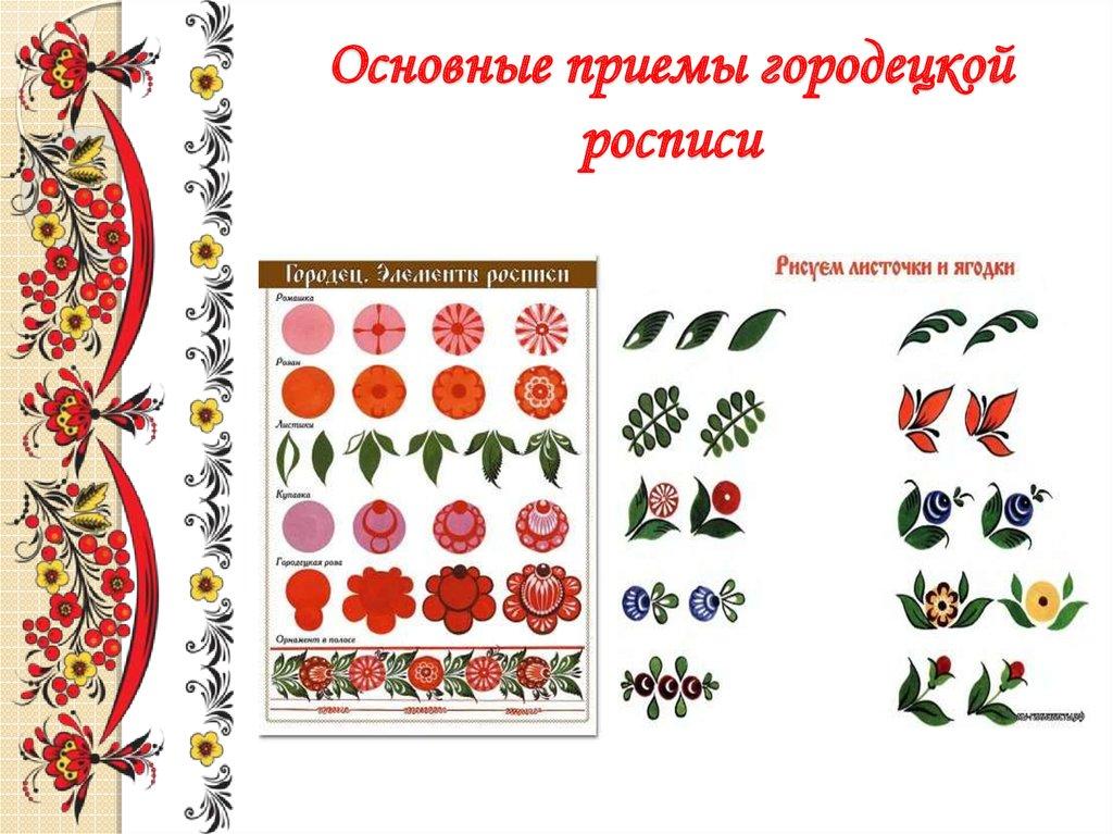 Основные приемы городецкой росписи