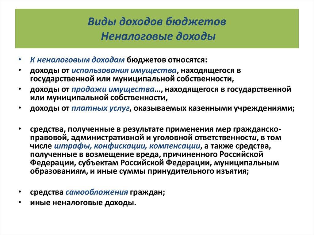 Виды доходов бюджетов Неналоговые доходы