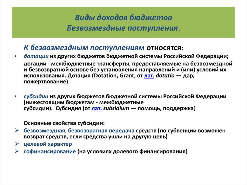 Виды доходов бюджетов Безвозмездные поступления.