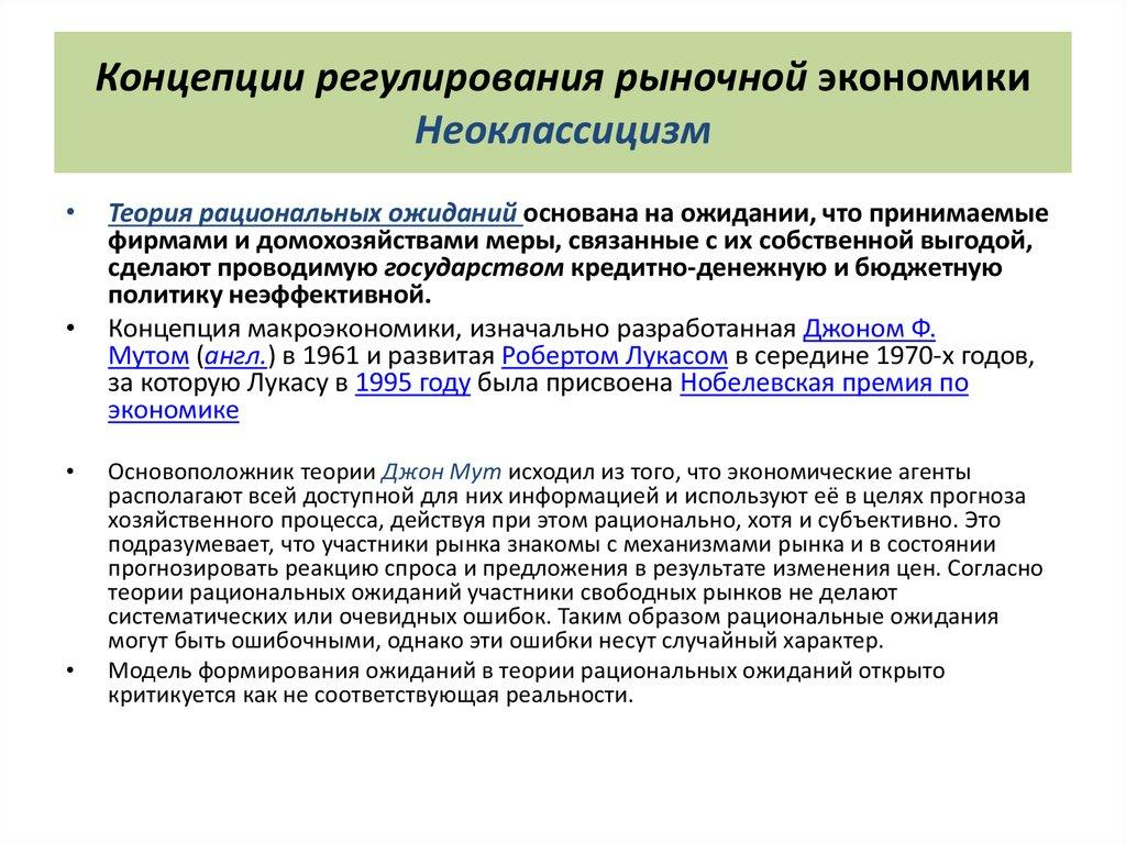 Концепции регулирования рыночной экономики Неоклассицизм