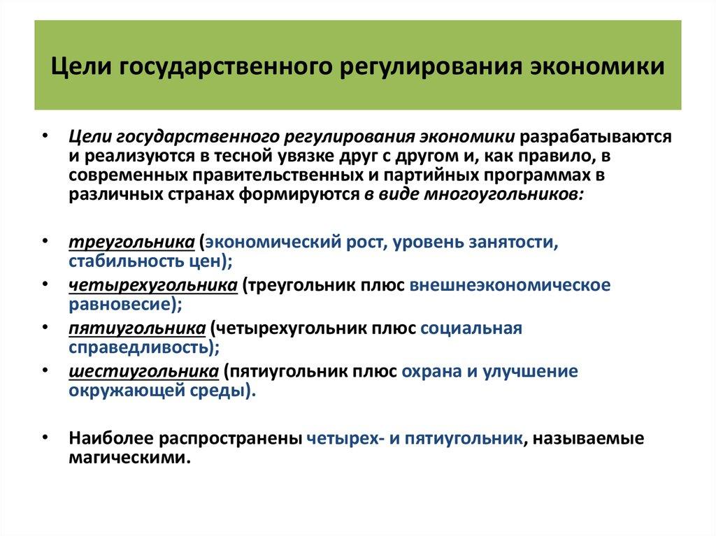 Цели государственного регулирования экономики
