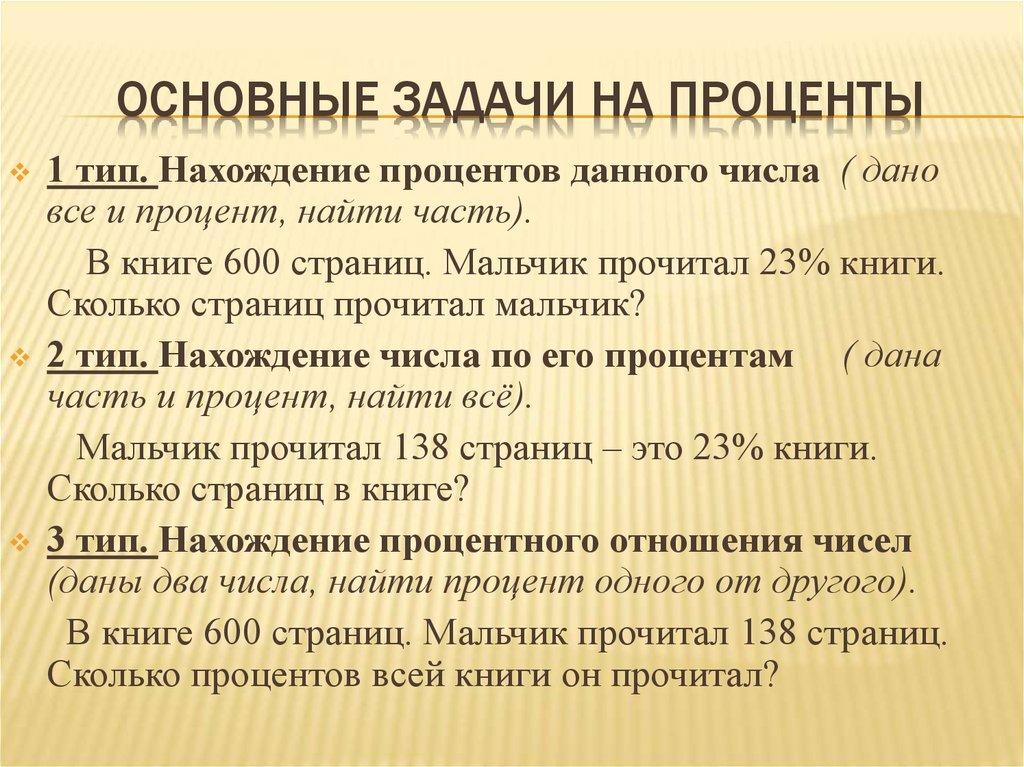 Основные задачи на проценты