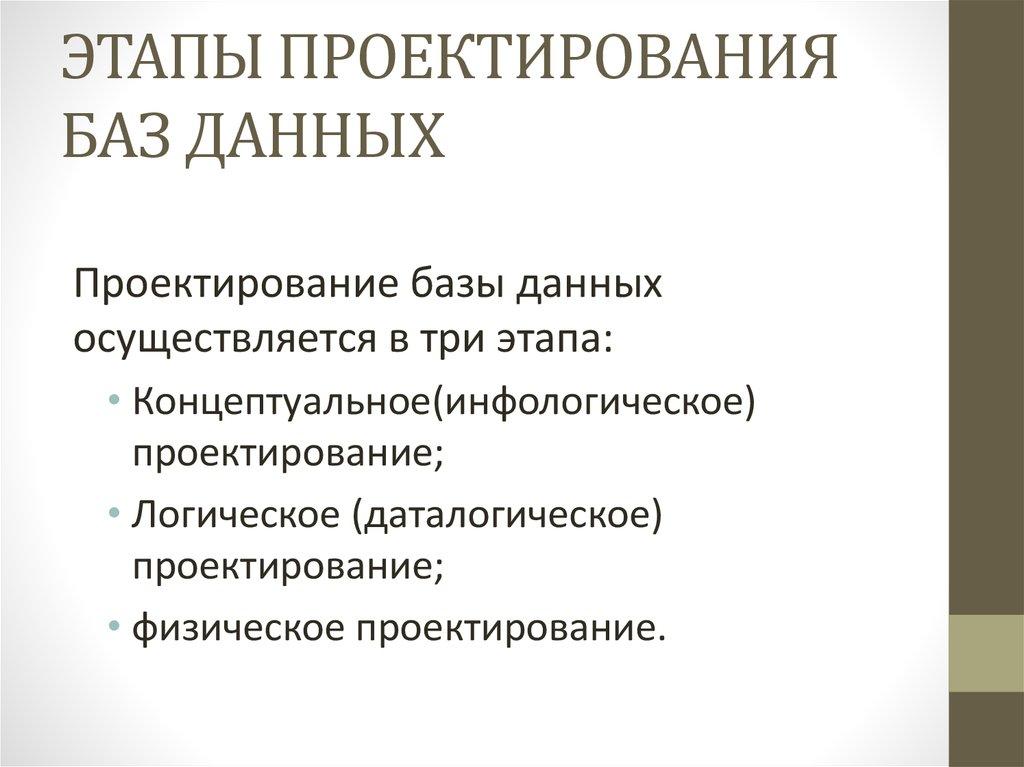 ЭТАПЫ ПРОЕКТИРОВАНИЯ БАЗ ДАННЫХ