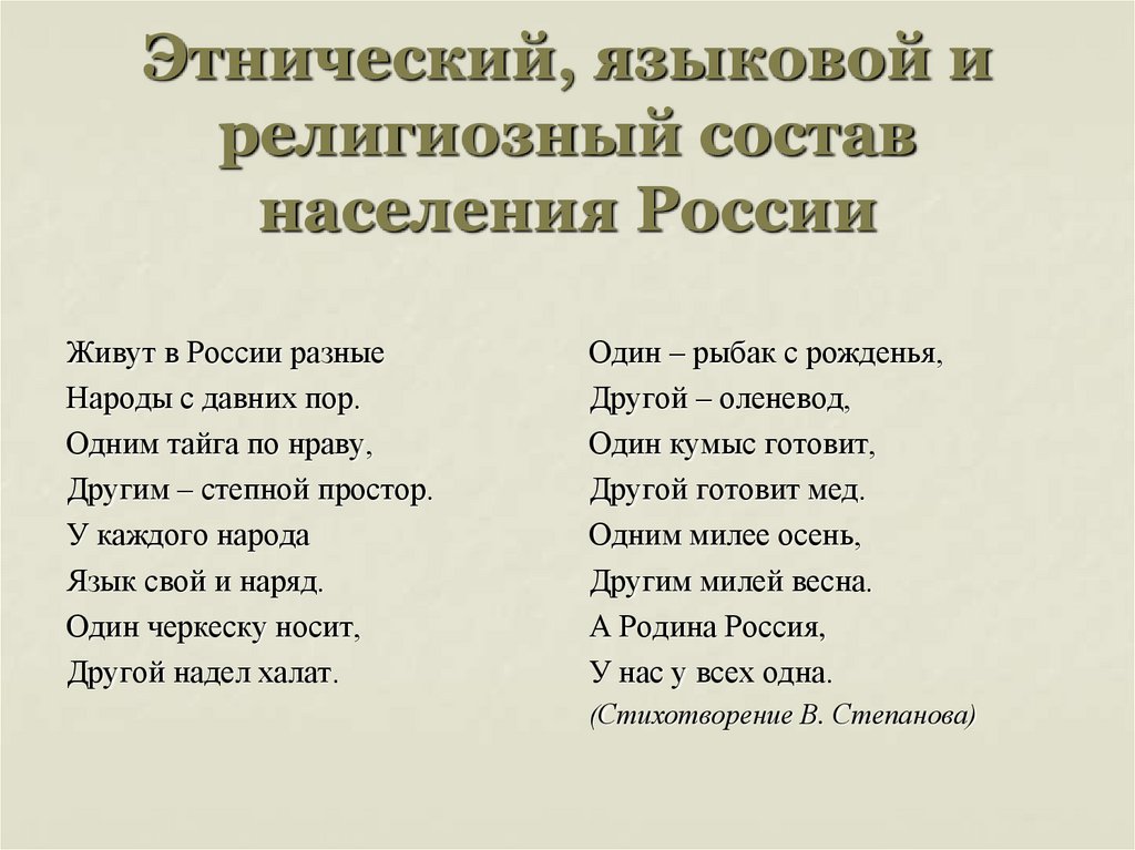 Этнический, языковой и религиозный состав населения России