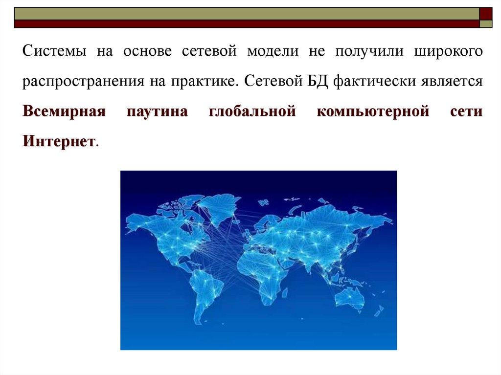 Системы на основе сетевой модели не получили широкого распространения на практике. Сетевой БД фактически является Всемирная