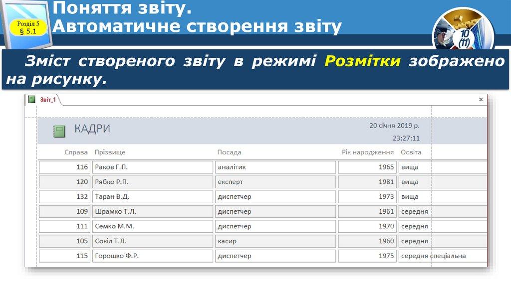 Поняття звіту. Автоматичне створення звіту
