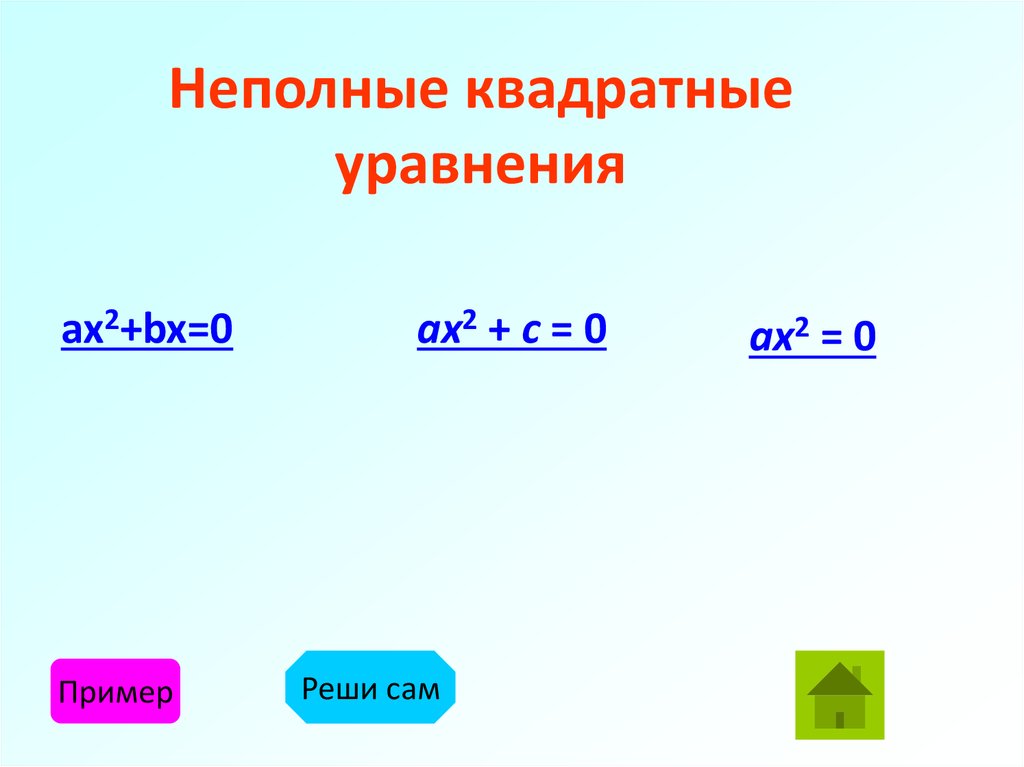 Неполные квадратные уравнения