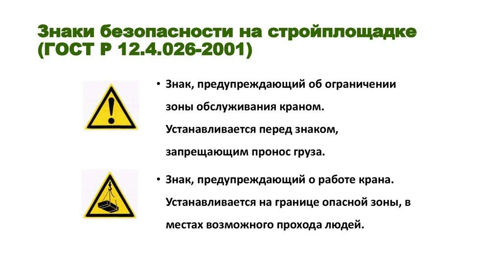 Знаки безопасности на стройплощадке (ГОСТ Р 12.4.026-2001)