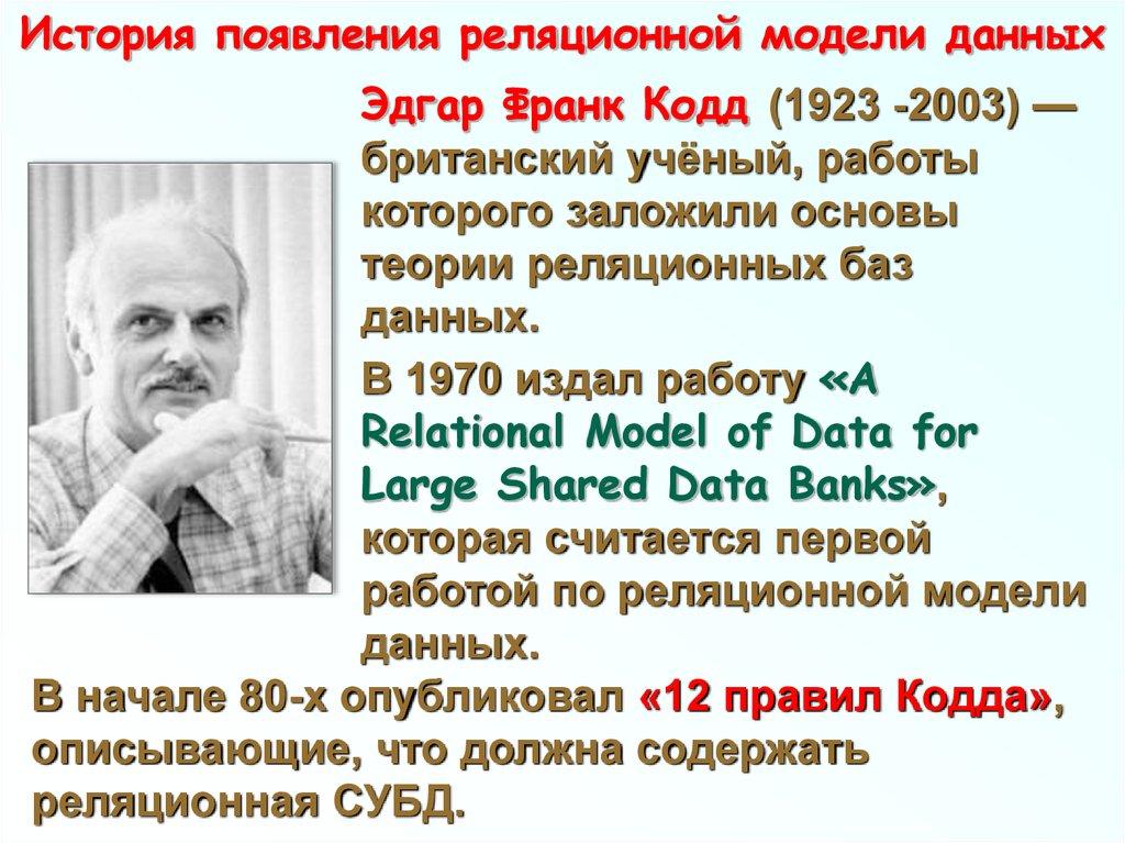 История появления реляционной модели данных