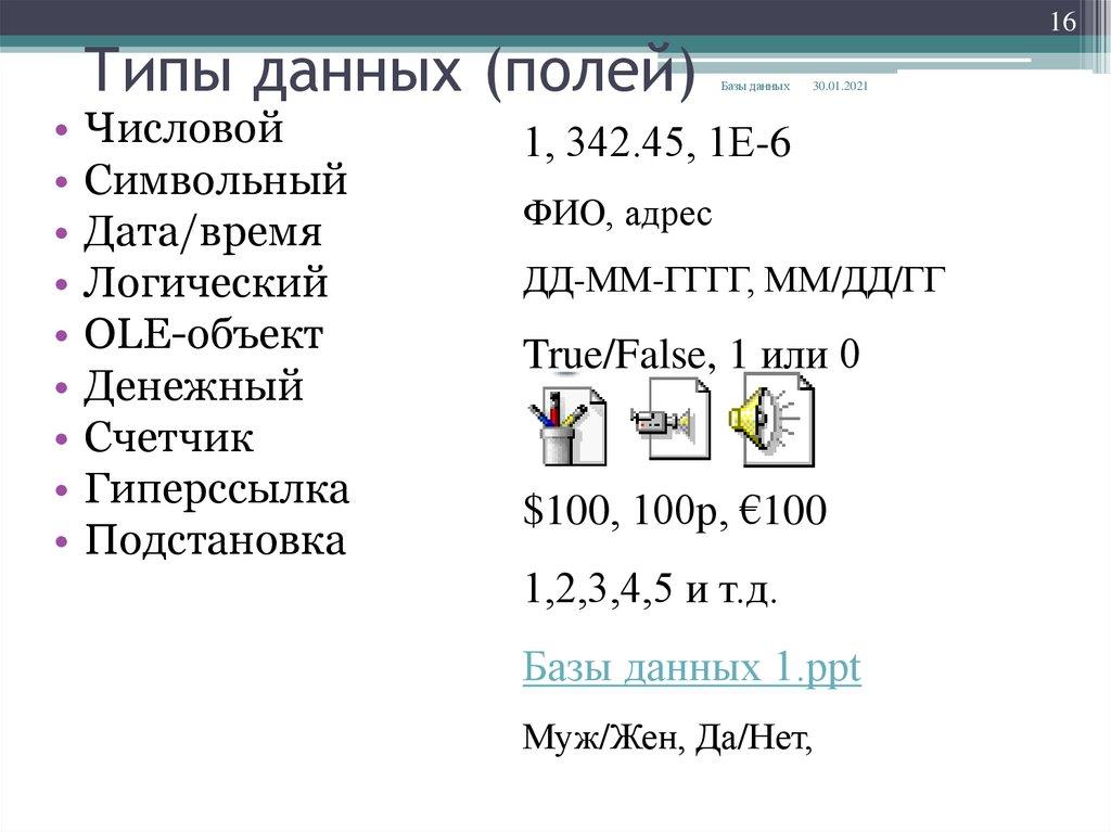 Типы данных (полей)