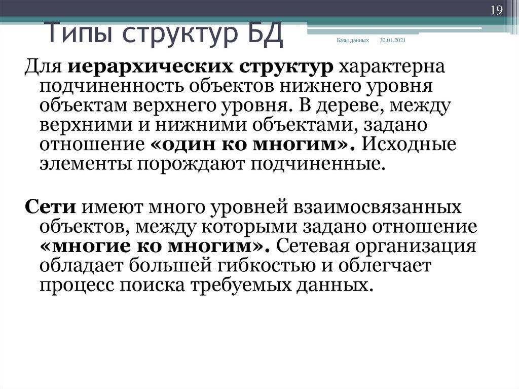 Типы структур БД