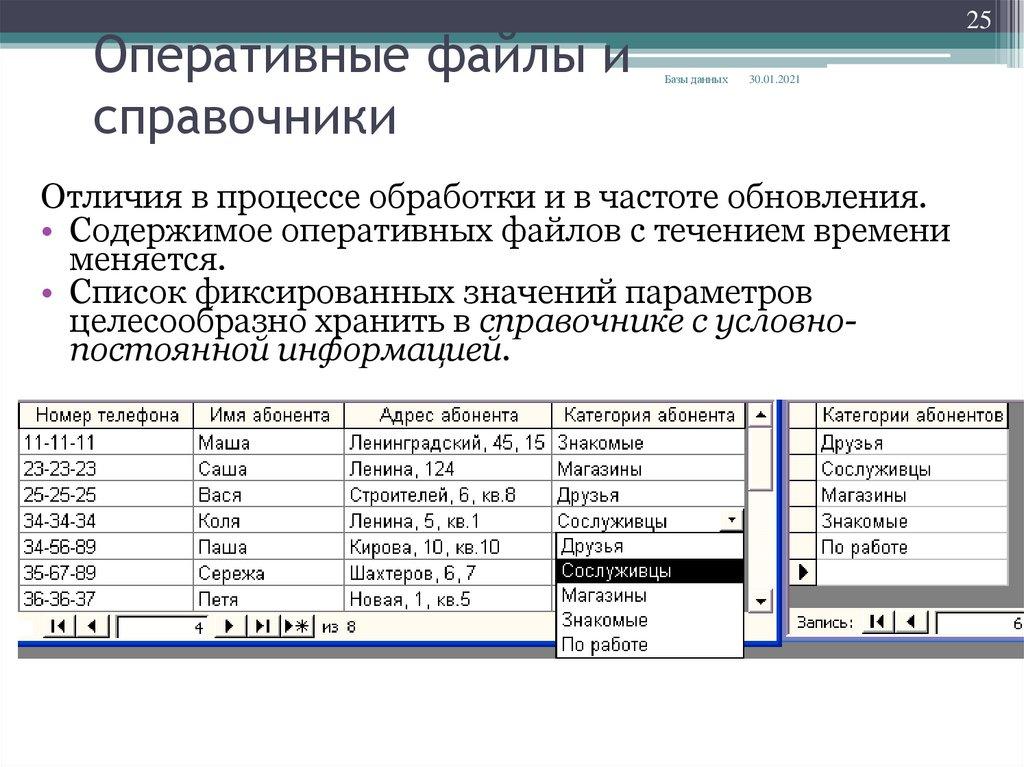 Оперативные файлы и справочники