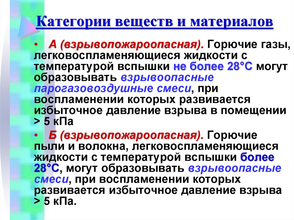 Категории веществ и материалов