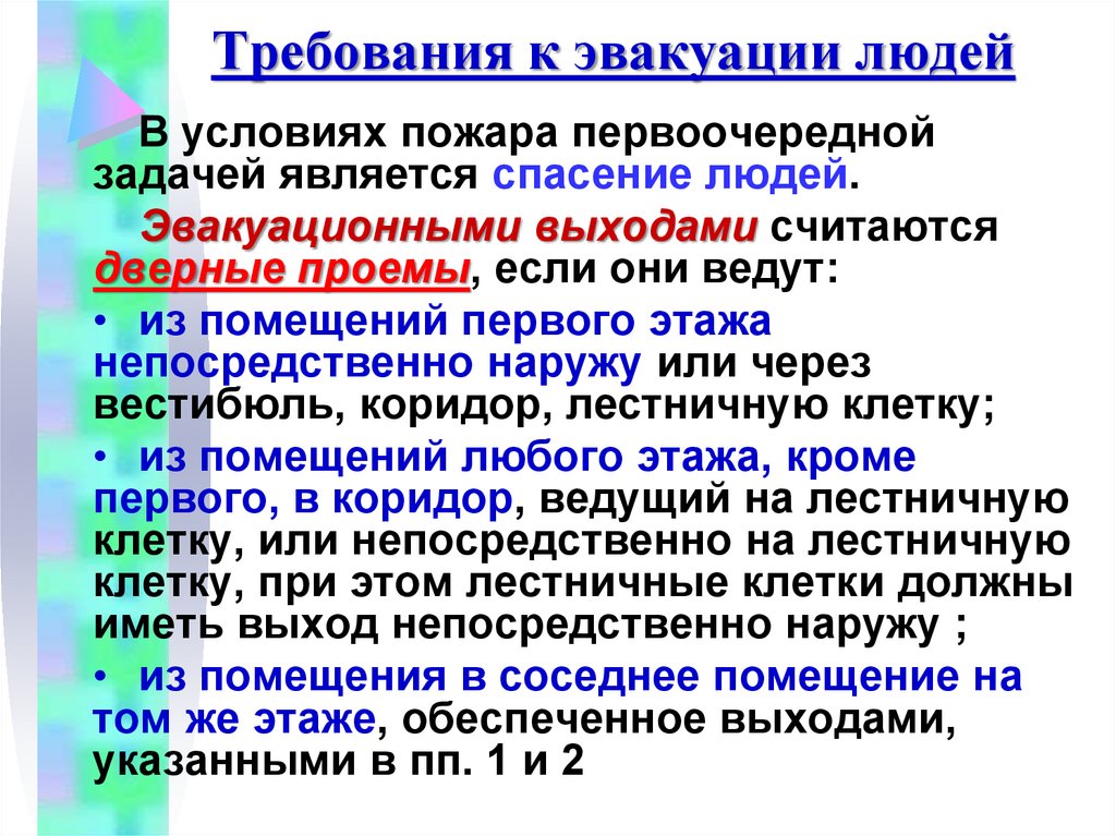 Требования к эвакуации людей
