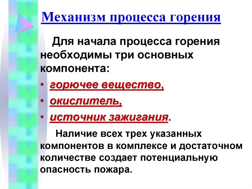 Механизм процесса горения