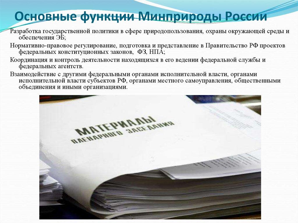 Основные функции Минприроды России