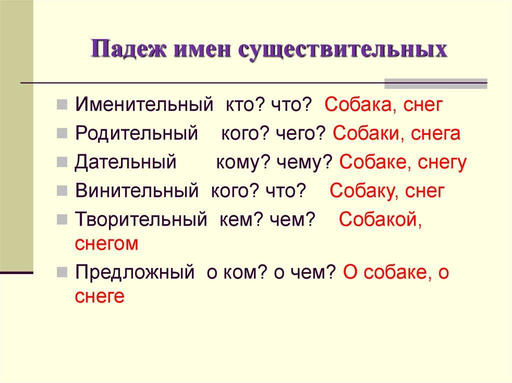 Падеж имен существительных