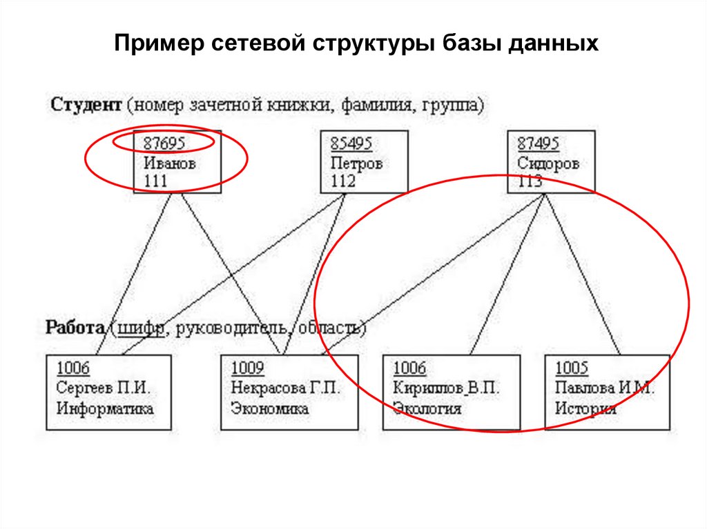 Пример сетевой структуры базы данных