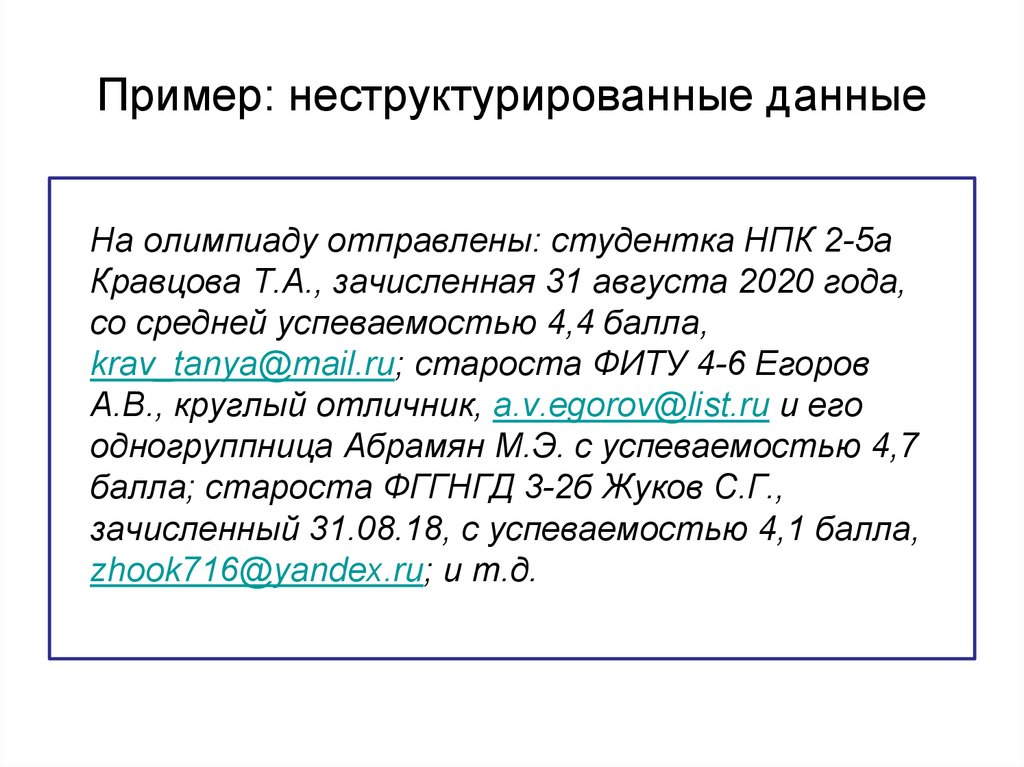 Пример: неструктурированные данные