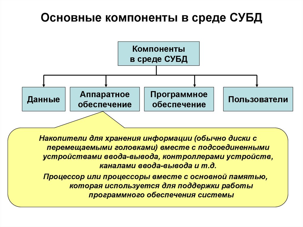 Основные компоненты в среде СУБД