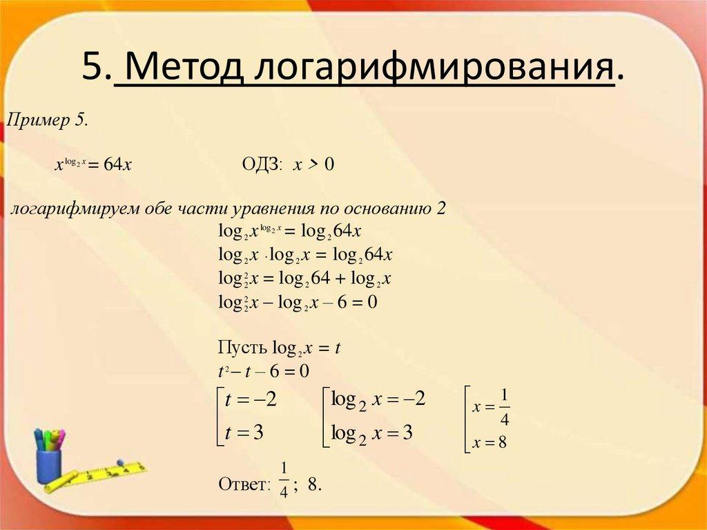 5. Метод логарифмирования.
