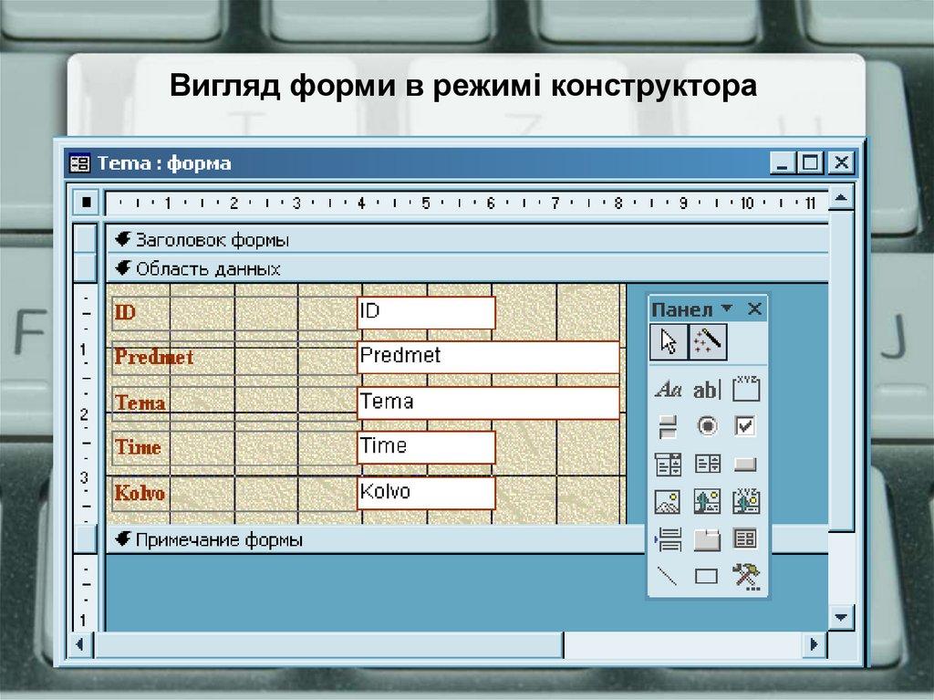 Вигляд форми в режимі конструктора