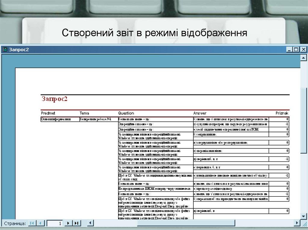 Створений звіт в режимі відображення