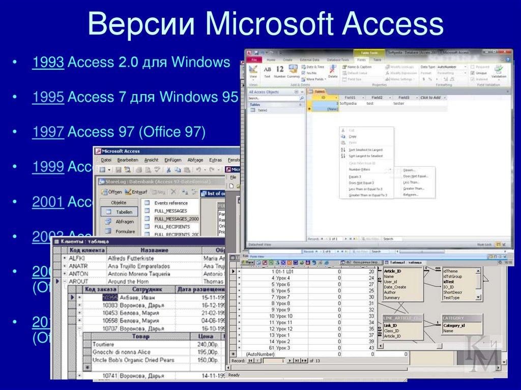 Версии Microsoft Access