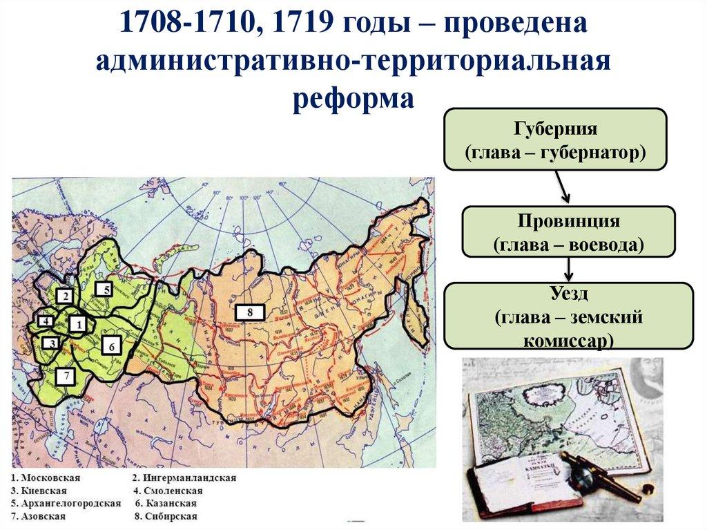 1708-1710, 1719 годы – проведена административно-территориальная реформа