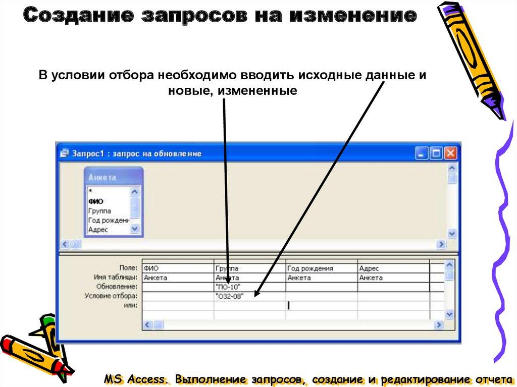 Создание запросов на изменение