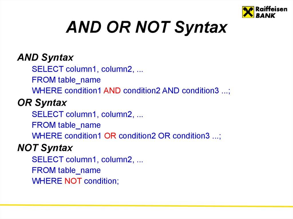 AND OR NOT Syntax