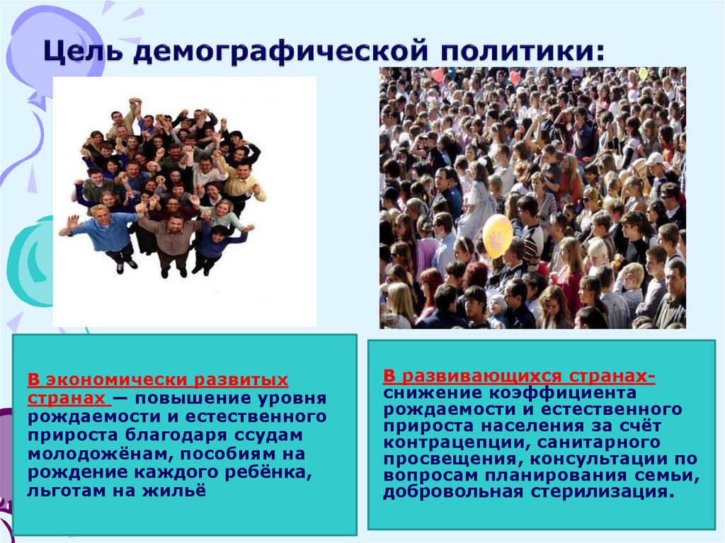 Цель демографической политики: