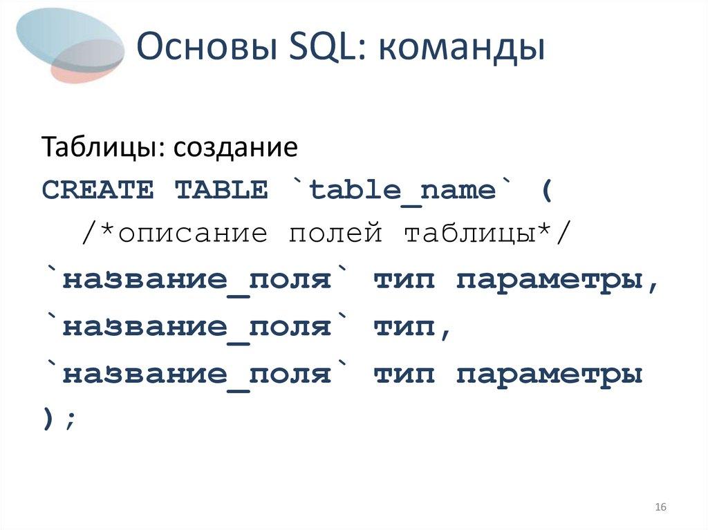 Основы SQL: команды