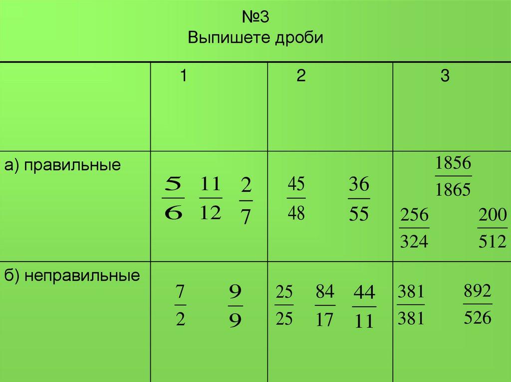 №3 Выпишете дроби