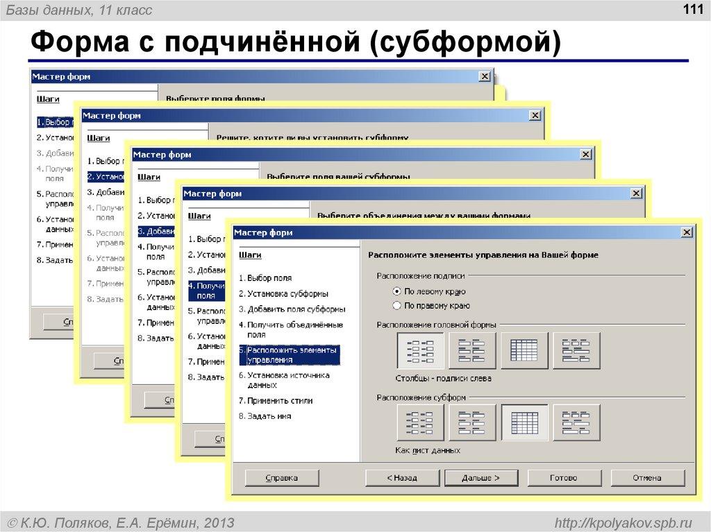 Форма с подчинённой (субформой)