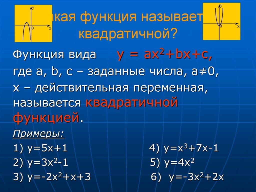 Какая функция называется квадратичной?