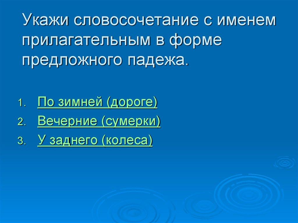Укажи словосочетание с именем прилагательным в форме предложного падежа.