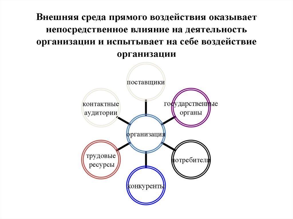 Внешняя среда прямого воздействия оказывает непосредственное влияние на деятельность организации и испытывает на себе