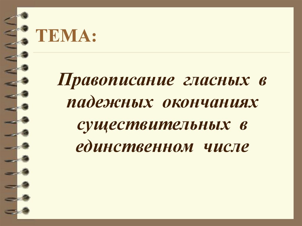 Правописание гласных в падежных окончаниях существительных в единственном числе
