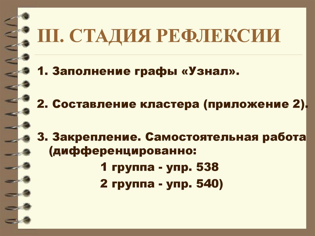 III. СТАДИЯ РЕФЛЕКСИИ