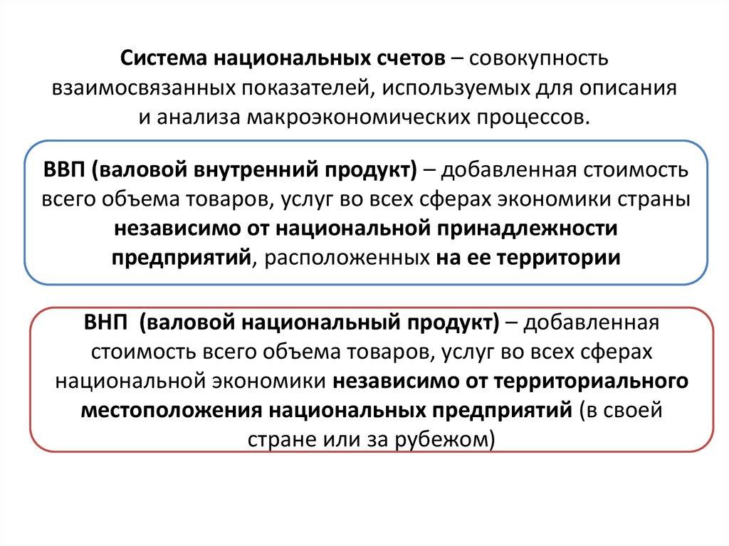 Система национальных счетов – совокупность взаимосвязанных показателей, используемых для описания и анализа макроэкономических