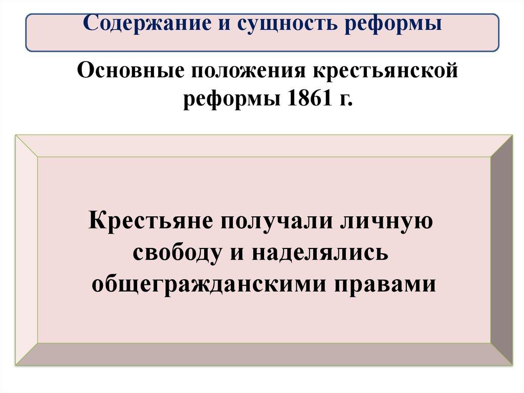 Основные положения крестьянской реформы 1861 г.