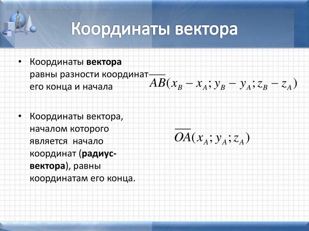 Координаты вектора
