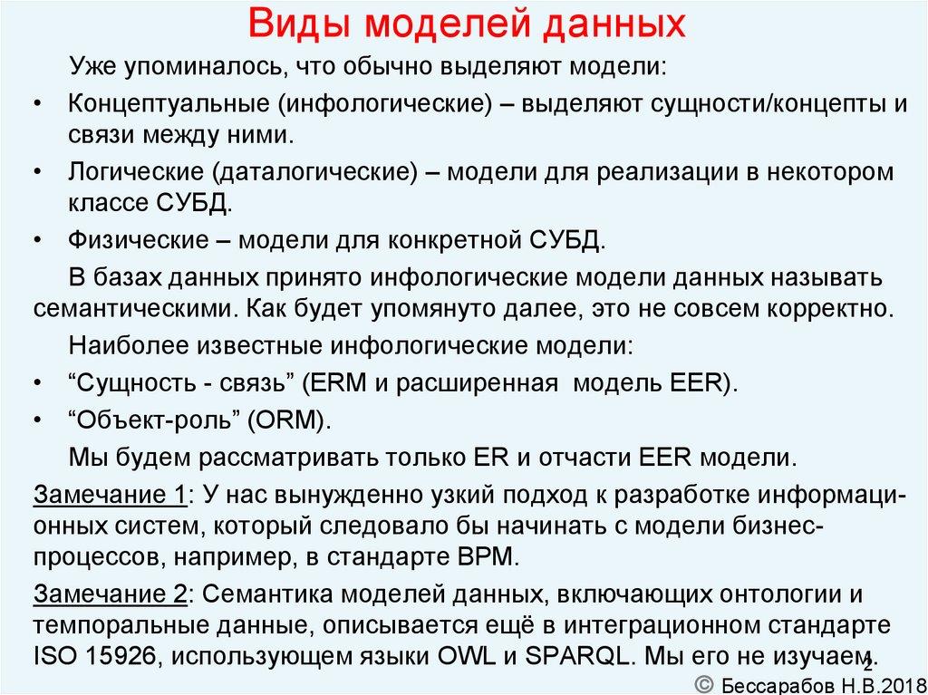 Виды моделей данных