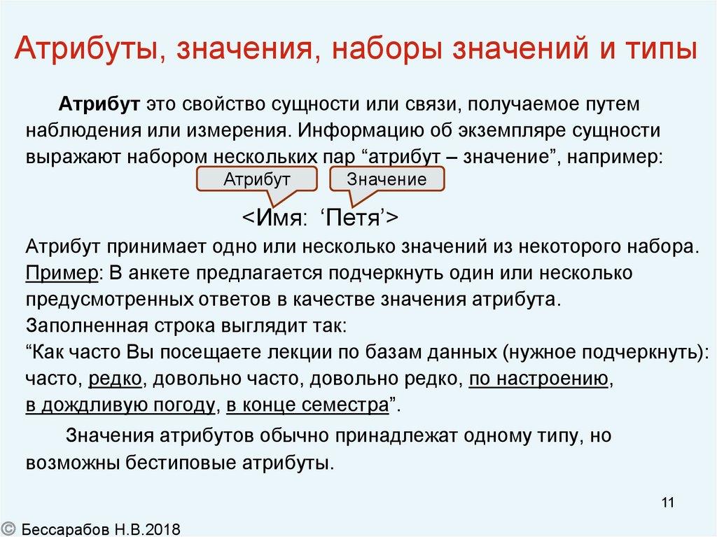 Атрибуты, значения, наборы значений и типы