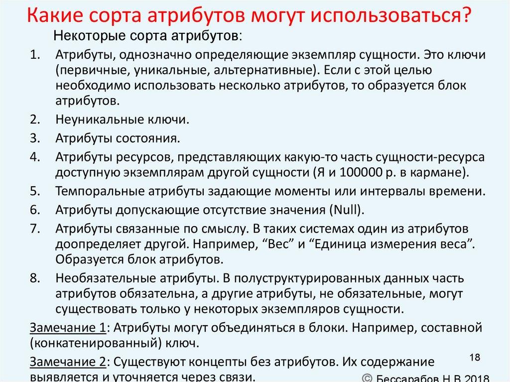 Какие сорта атрибутов могут использоваться?