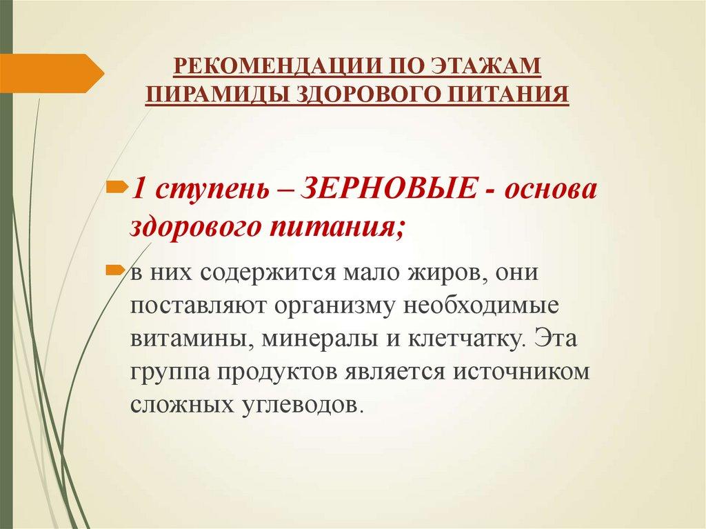 РЕКОМЕНДАЦИИ ПО ЭТАЖАМ ПИРАМИДЫ ЗДОРОВОГО ПИТАНИЯ