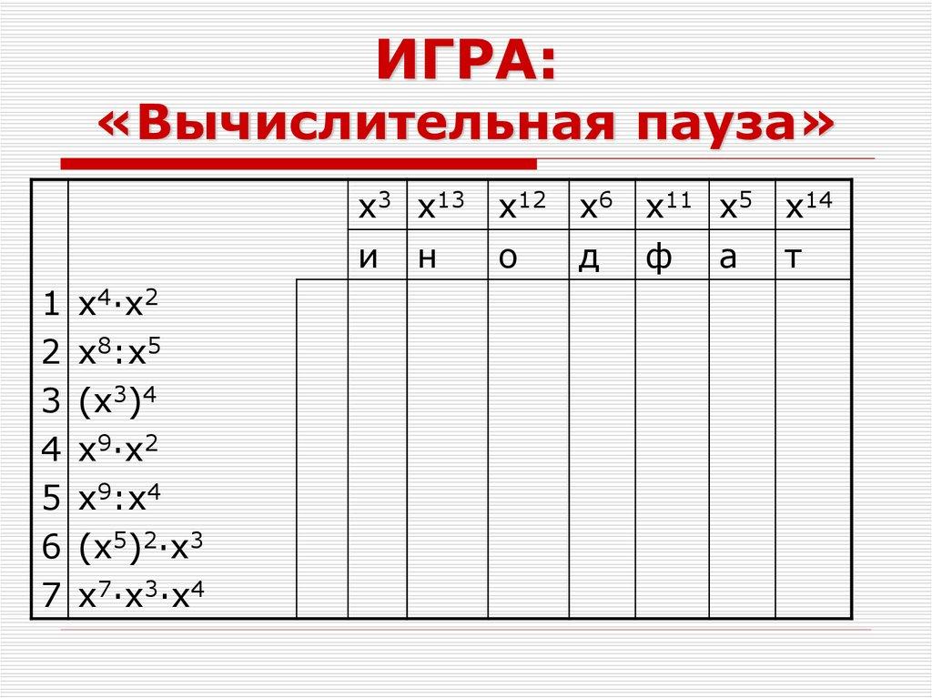 ИГРА: «Вычислительная пауза»