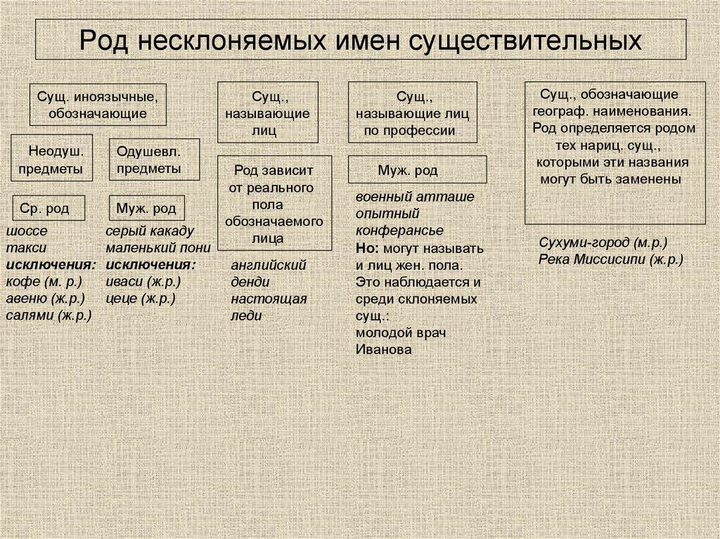 Род несклоняемых имен существительных