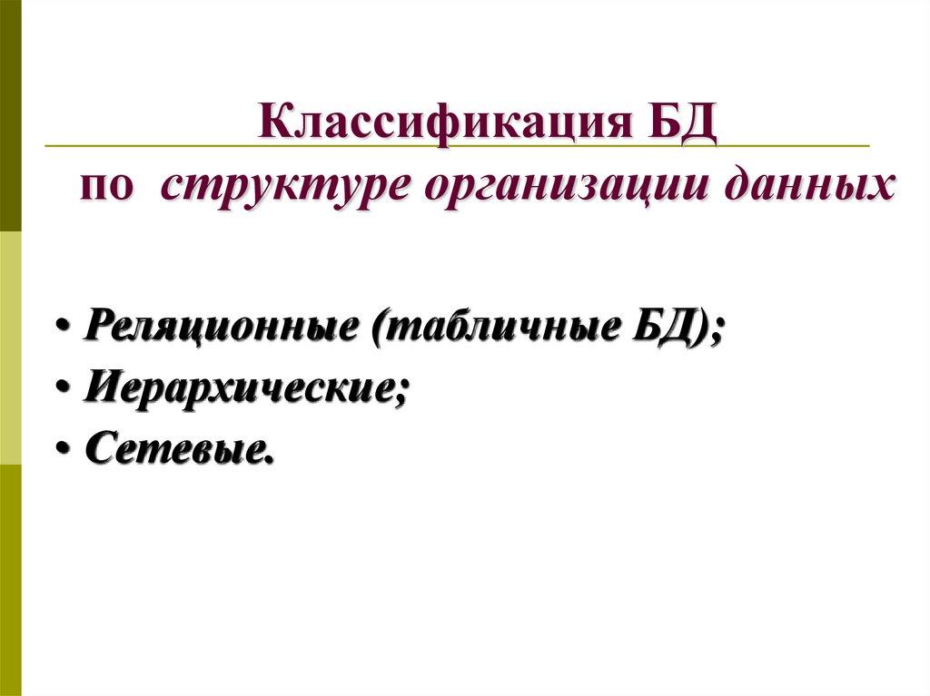 Классификация БД по структуре организации данных